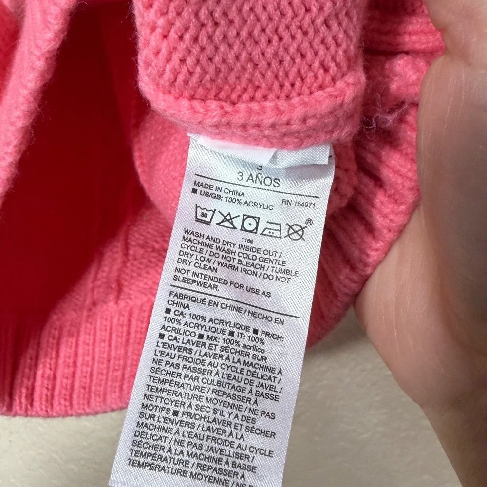 Janie and Jack Girls Pink Cable Knit Ruffle‎ Front Sweater Size 3 Toddler Winter